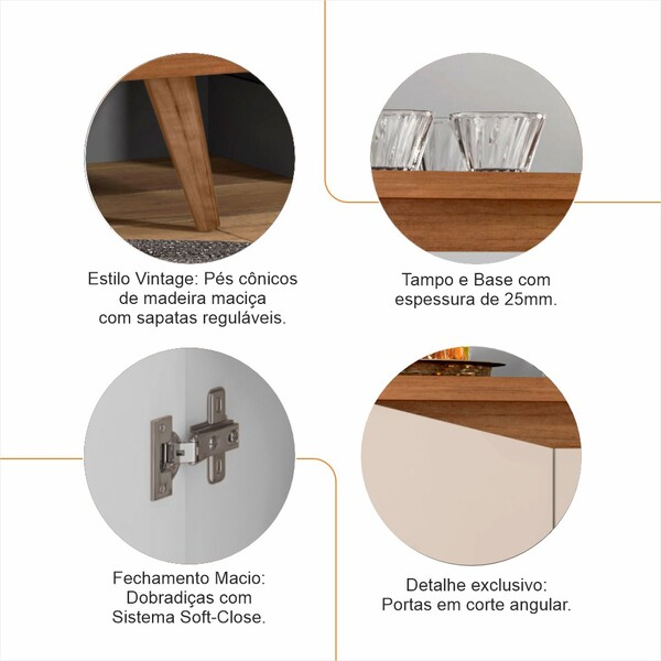 Aparador Buffet Grace Com 4 Portas E Pés De Madeira Maciça - Home Goncalo