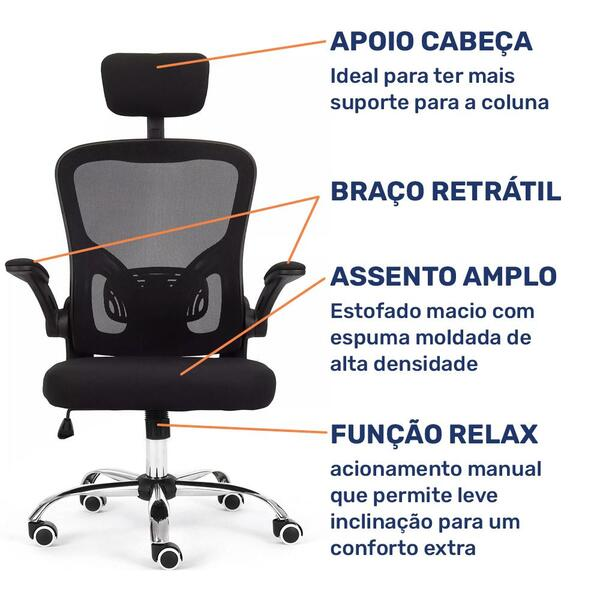 Cadeira De Escritório Moob Barcelona Giratória Ergonômica Com Sistema Relax Preta - Home Goncalo