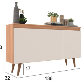 Buffet 3 Portas 136cm Retrô Elza Yescasa Freijó/off White - Home Goncalo
