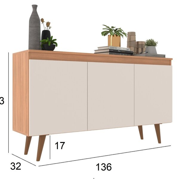 Buffet 3 Portas 136cm Retrô Elza Yescasa Freijó/off White - Home Goncalo