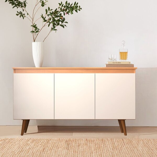 Buffet 3 Portas 136cm Retrô Elza Yescasa Freijó/off White - Home Goncalo