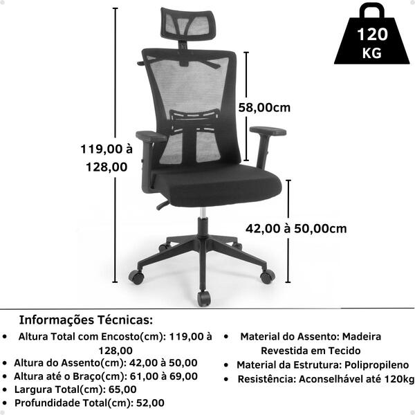 Cadeira De Escritório Ergonômica Imperial Com Apoio De Cabeça E Relax - Preto -  Home Goncalo