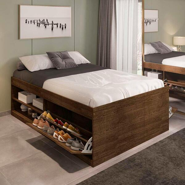 Cama Bau Casal Com Sapateira Embutida Malbec Vanessa Framar - Home Goncalo