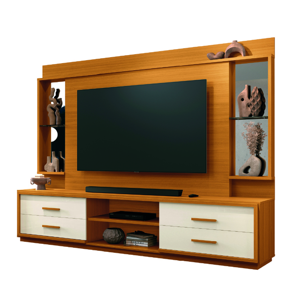 Estante Home Theater Com Espelho E Vidro Para Tv Até 75 Polegadas 2,40m Leni Edn -  Home Goncalo