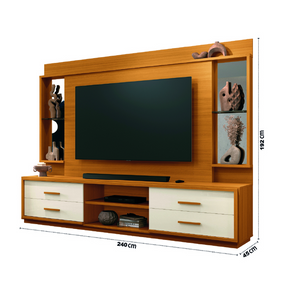 Estante Home Theater Com Espelho E Vidro Para Tv Até 75 Polegadas 2,40m Leni Edn -  Home Goncalo