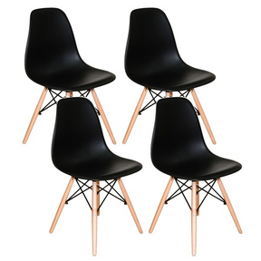 Mesa Redonda 90cm Com 4 Cadeiras Eames Eiffel Pés De Madeira Preta - Home Goncalo