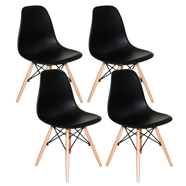 Mesa Redonda 90cm Com 4 Cadeiras Eames Eiffel Pés De Madeira Preta - Home Goncalo