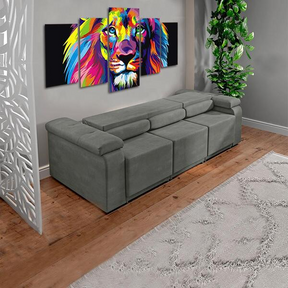 Sofá Retrátil Desmontável Suede 2,10m 3 Lugares Fox Cinza -  Home Goncalo