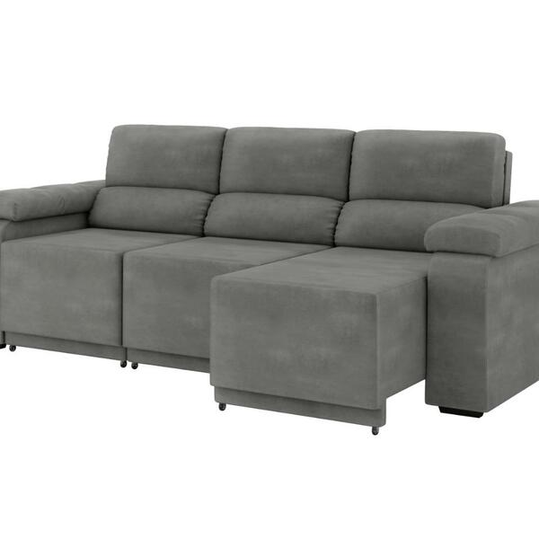 Sofá Retrátil Desmontável Suede 2,10m 3 Lugares Fox Cinza -  Home Goncalo