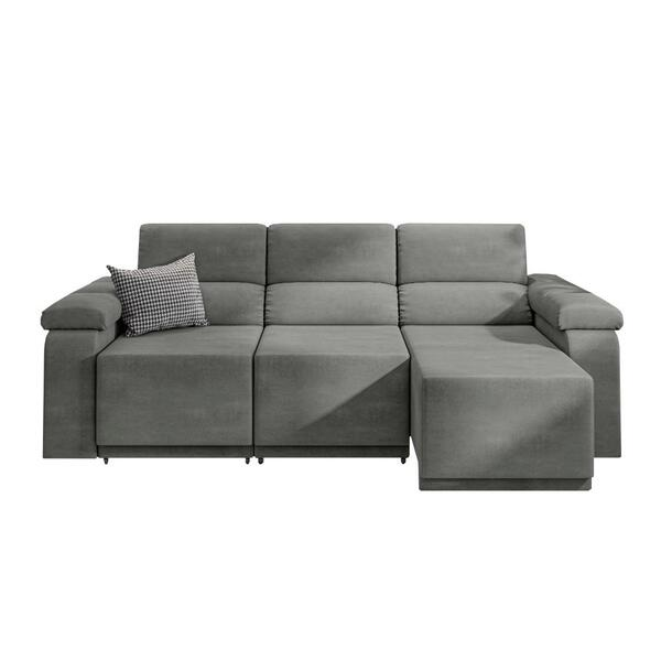 Sofá Retrátil Desmontável Suede 2,10m 3 Lugares Fox Cinza -  Home Goncalo