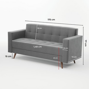 Sofá Vitrola 3 Lugares Suede Cinza - Home Goncalo