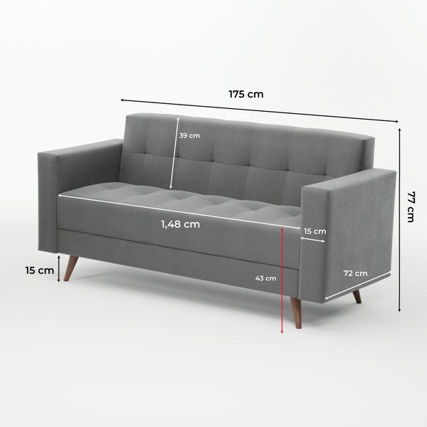 Sofá Vitrola 3 Lugares Suede Cinza - Home Goncalo